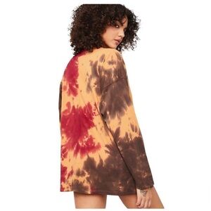 Free People Be Free Tie Dye Long Sleeve French Roast Top T-shirt Tee Sz Mefium